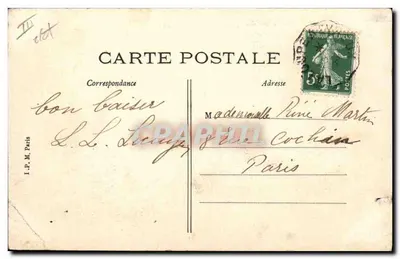 Meute de Souvilly, perto de Breteuil (Eure) — caça à cavalo diante de um castelo — Impressor Editor D. Chesne (Paris) — Verso