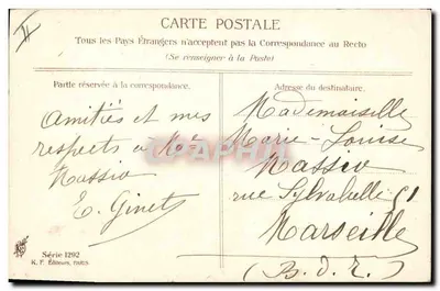 Junge Frau mit Blume im Haar — A. Asti — K. F. Verlag, Paris, Serie 1292 — Rückseite