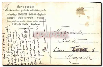 Mulher jovem com cabelos cacheados — flor roxa nos cabelos — texto impresso e manuscrito — editor Bilhete Postal Brefkort — Verso