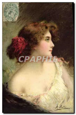 Jovem mulher em vestido leve — retrato por A. Asti — K.F. Editores, Paris, série 1292