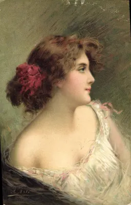 Jeune femme à la rose — A. Asti — Série 1292, K. F. Éditeurs, PARIS