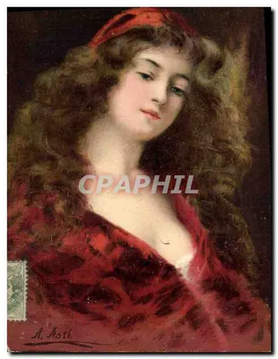 Mulher jovem em vestido vermelho — A. Asti — Série 1292, K. F. Éditeurs, PARIS