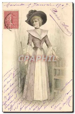 Kobieta w sukni z falbankami — 1907 — Wydawca nieznany