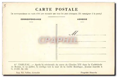 Katedra w Reims — Ceremonia koronacji Karola VII — Wyd. Vallier, Grenoble, nr 8 — Rewers