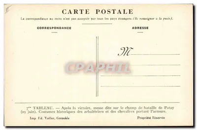 Batalha de Patay — Após a vitória, missa no campo de batalha — Ed. Vallier, Grenoble — Verso