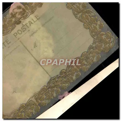 Tarjeta postal decorativa — adornos de encaje y cintas rosas — editor no visible — Reverso