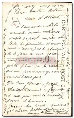 Zamkowy krajobraz z śniegiem — kartka z wizytówką z różami i wróblem — wydawca 'CARTES POSTALES - POST CARD' nr 1014 — Rewers