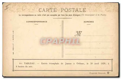Triumfalne wejście Jeanne d'Orléans — Orléans — Wyd. Moullet, Marsylia — Rewers