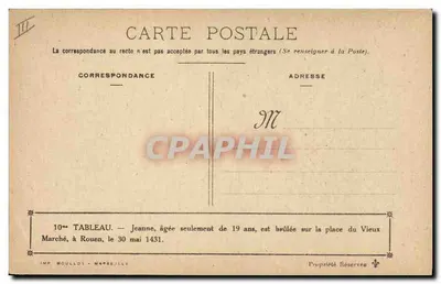 Joana d'Arc — queimada em Rouen — IMP MOULLOT - MARSEILLE — Verso