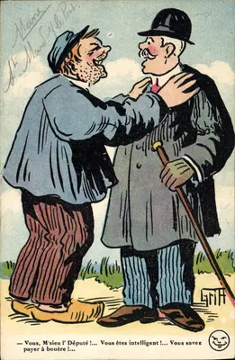 Um camponês felicitando um deputado — caricatura política — L. M. Brocard & Cie, Paris, série N°170