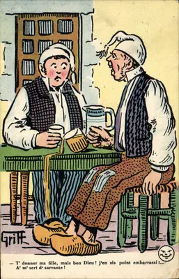 Dois homens com aventais à mesa — Griffe — Editor Brechetous, Série N°3