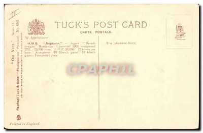 H.M.S. "Neptune" — Super Dreadnought — Tuck's Post Card, Serie IX, N. 4301 — Verso