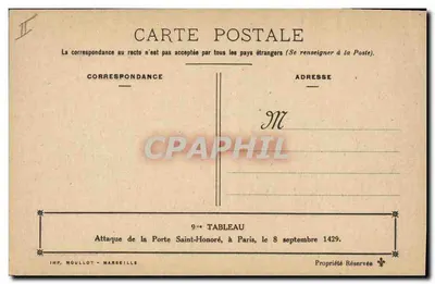 Ataque da Porta Saint-Honoré em Paris — 8 de setembro de 1429 — IMP. MOULLOT - MARSEILLE — Verso
