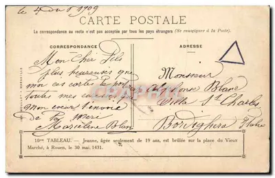 Jeanne d'Arc — spalona na placu Starego Rynku w Rouen — 10. obraz, wydawca Imp. Moulot - Marsylia — Rewers
