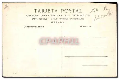 Corrida de touros — A morte do feroz — Union Universal de Correos, Espanha, n° 22 — Verso
