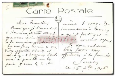 Pancernik "Patrie" w burzowym pogodzie — autor R. Dumont-Duparc — LL — Rewers