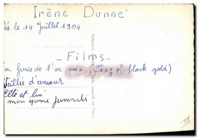 Irène Dunne — Portret w czarno-białym — Photo R.K.O. n°478 — Rewers