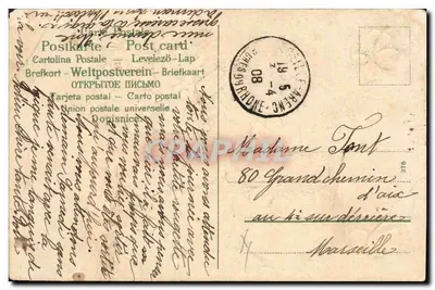 Bilhete postal antigo Fantasia Flores Criança — Verso
