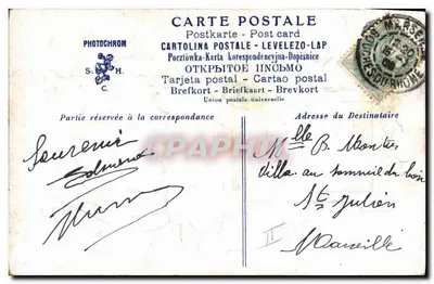Mulher com chapéu — cartão postal decorado com gatos — editor S. H. C. (Photochrom) — Verso