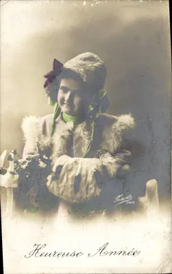 Fille en costume d'hiver — 'Heureuse Année' — Fauvotte, n°1148