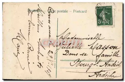 Mulher e criança em traje de inverno — Boa Ano — Carta postal impressa — Verso