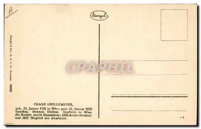 Retrato de Franz Grillparzer — editor Stengel & Co. n° 49082 — Verso