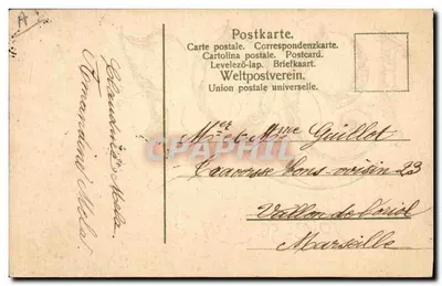 Tarjeta de felicitación 1907 — Feliz año — editor no visible — Reverso