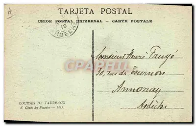 Corrida de Touros — 8. Queda de um Picador — Marcel Delbory, fototipia, Bordeaux — Verso