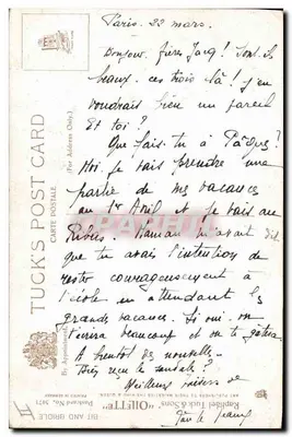 Trzy konie — malowanka — Tuck's Post Card, nr 3471 — Rewers