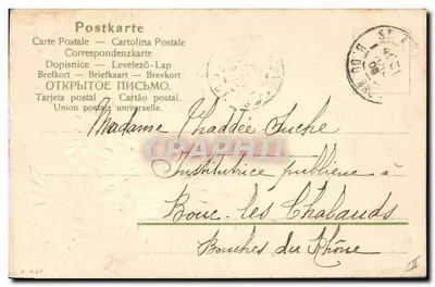 Flores de crisantemos — Saint-Andiol — Tarjeta postal multilingüe — Reverso