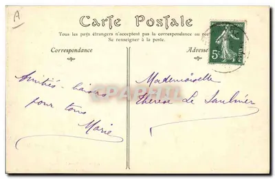 Punkt Alençon (Szkoła wyrobu kroczków w Argentan) — Czapka i stroj normandzki — E. Roussel, wyd., Argentan — Rewers