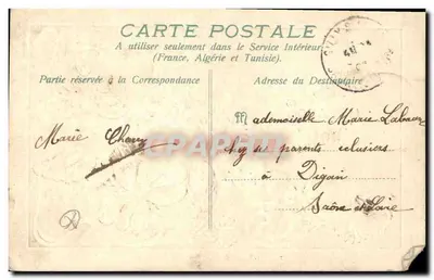 Fleurs — violettes et marguerites — Bon Souvenir — éditeur non visible — Verso