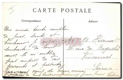 Cena pastoril com vaca e homem a cavalo — Boa Ano — K. & Cie. Darig, Série N° 112 — Verso