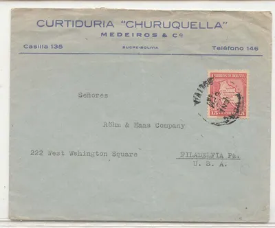 Bolívia 1936 (jan) Chacho war censor no verso do envelope destinado a Philadelphia Muito raro militar Bolívia