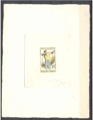 França EPReUVE D'ArTISTE selo Archer (yvert 1163) assinado pelo artista RaRe (tir a l'arc proof)
