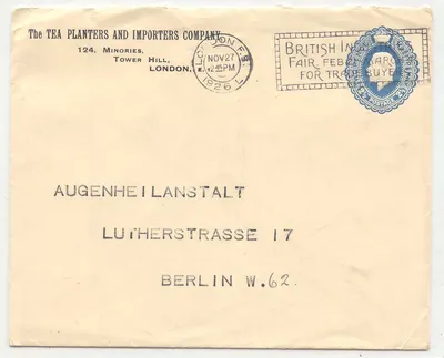 Great Britain H&G KB43 1926 for GEmrany The Tea planters and importers company + handstamp British industry