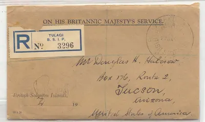 1941 Tulagi Protegido Britânico das Ilhas Salomão Registrado correio para EUA com conteúdo Raro (carta interna)