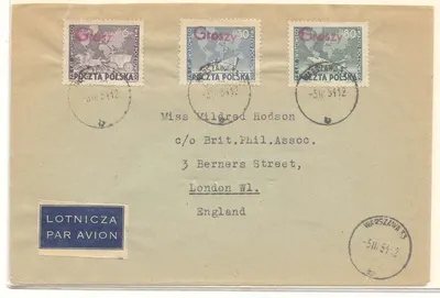 Polônia 1951 emissão UPU de 1949 com sobreimpressão de reforma monetária Groszy Escassa usada postalmente em envelope