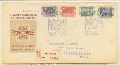 Netherlands 1952 FDC Yvert 574-5 em FDC oficial carimbado