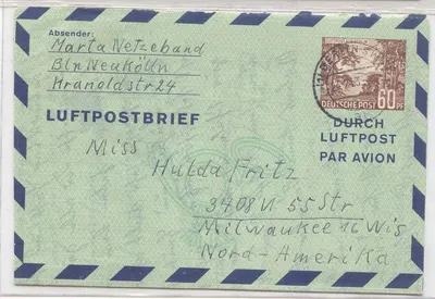 Alemanha Berlim LF 4 Terceiro Falz dentro de correspondência 1953