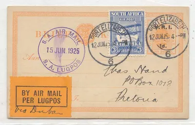 África do Sul 1925 Primeiro Voo Oudtshoorn east London Escasso (1er vol)