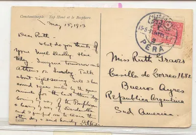 Turquia 1913 Turquia para Argentina uso único em cartão postal de Constantinopla (Turquia Bilhete postal antigo )