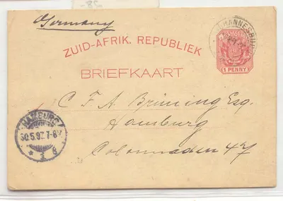 África do Sul Transval 2a 1897 estacionária (África do Sul inteira postal)
