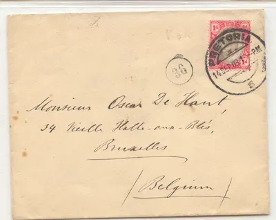 África do Sul Consumar mail 1903 Transvaal para Bélgica (África do Sul inteira postal)