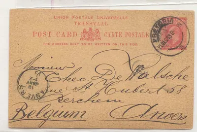 África do Sul Transvaal 1903 #12 para Bélgica (África do Sul inteiro postal)