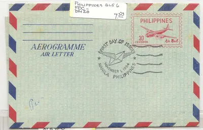 Filipinas AlS #6 aerograma aerograma MINT FDC 1º dia (correspondência postal completa)