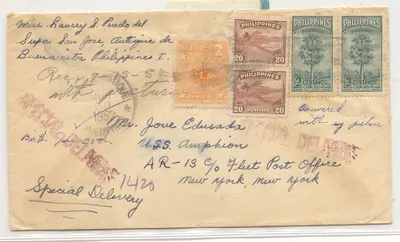 Filipinas 1952 envelope para navio naval dos EUA especial Del pago (envelope carta)