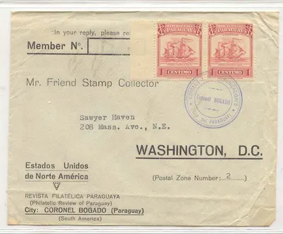 Paraguai 1940's selo Cancel COROEL BOGAdO para EUA (envelope)