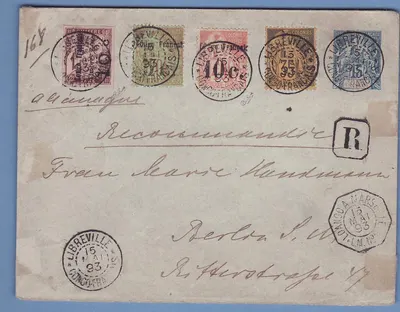 कोनो एंटियर पोस्टला ग्रुप 15 सेंट और विभिन्न मूल्यों के साथ लिब्रेविल 1893 के मुहर बर्लिन दुर्लभ