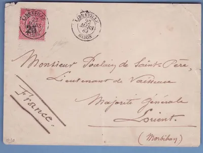 Carta do Gabão n°8 25c 22 de março de 1889 para Lorient Morbihan Rara
